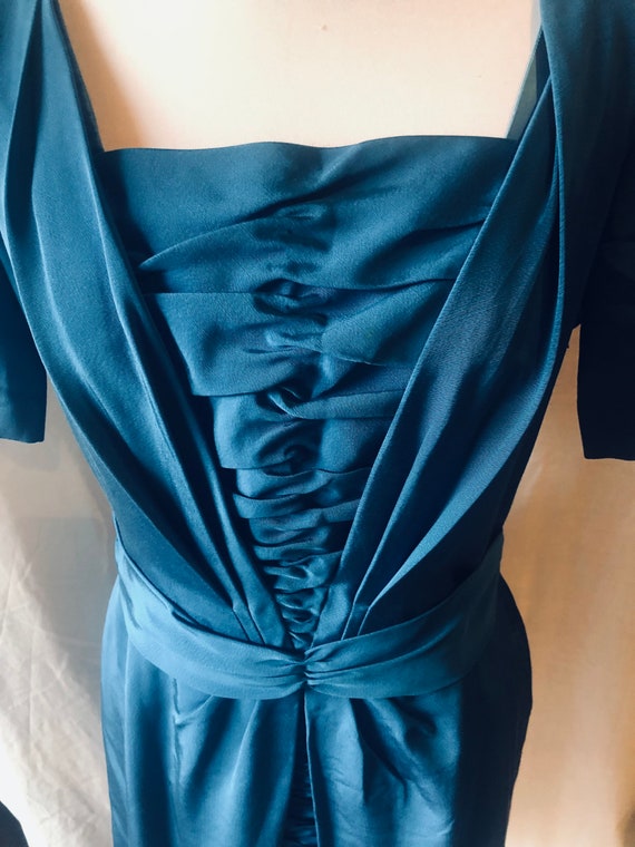 Vintage 1950s Blue Rayon 'Elegance' Evening Dress… - image 4