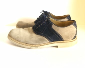 Repro 1940s Men's Hush Puppies Suede Saddle Shoes | Sz 9W | 50s Style Saddle Shoes