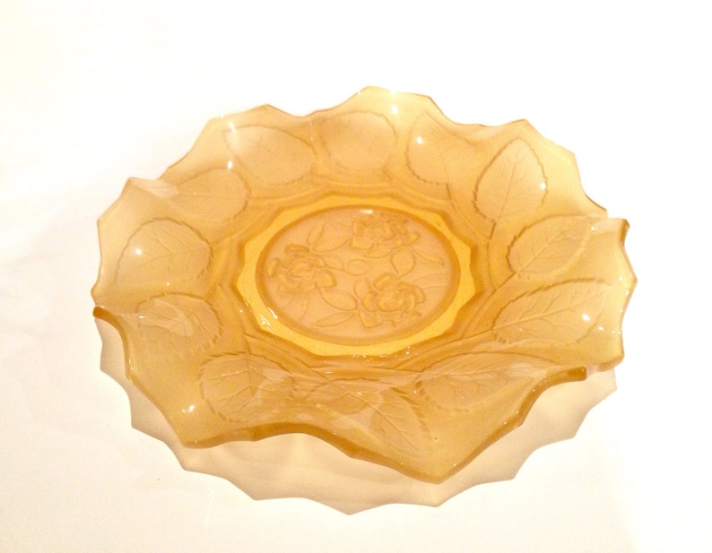 Vintage 1930s Amber /'Bagley/' Rose and Leaf Plate