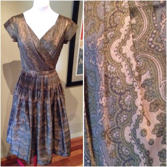 Vintage 1950s Paisley Full Skirted Dress - Bust 32