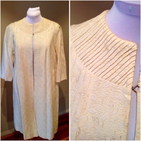 Vintage 1950s Yellow Damask Swing Coat | Swing Coa