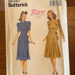 Retro 1944 Butterick B6485 Dress sewing pattern | New Unused | Bust 36 - 44