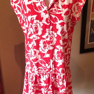 Vintage early 1980s does 1920s Cotton Red Dress 37 Bust 1980s Dropwaist Dress image 4