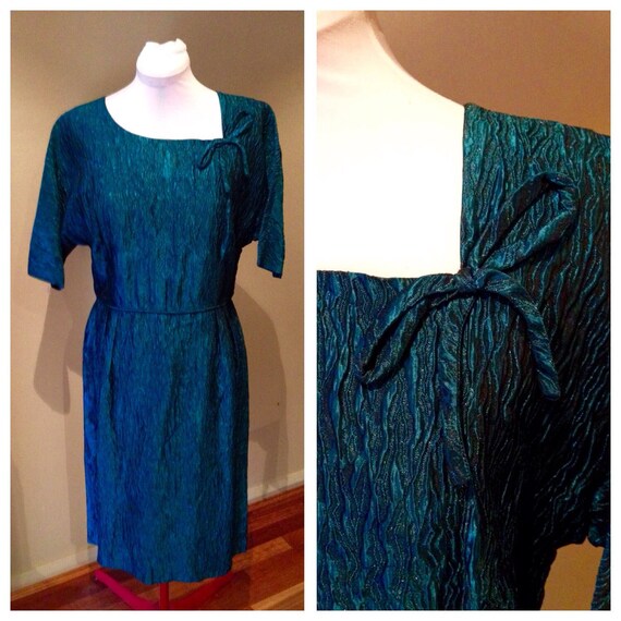 Vintage 1950s Sparkling Teal Party Dress | 40 Bust