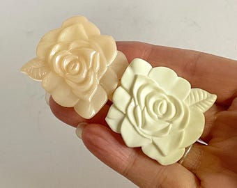 Vintage 1950s does 1930s Two-Piece Plastic White & Pink Rose Buckle