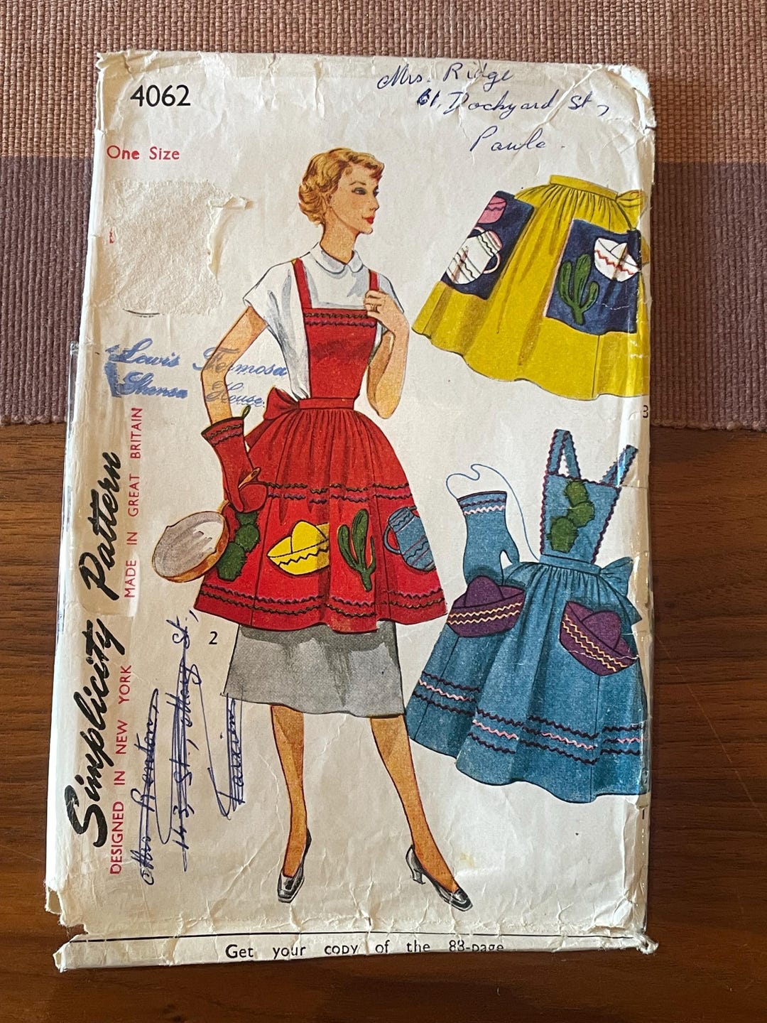 Simplicity Cactus Pattern Vintage 1952 Simplicity 4062 Apron Sewing Pattern With Cactus Applique ...