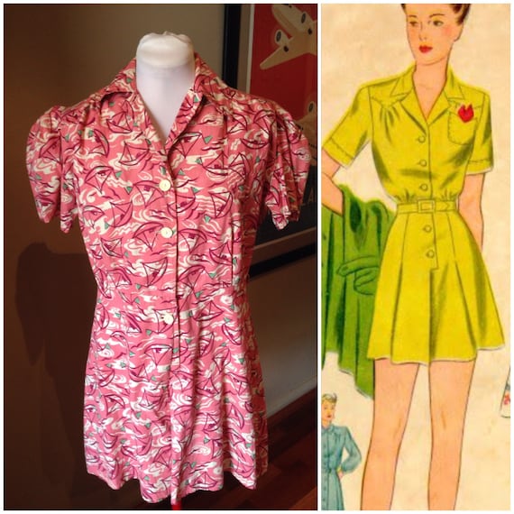 Vintage 1930s Pink Novelty Print Playsuit | 39 Bus
