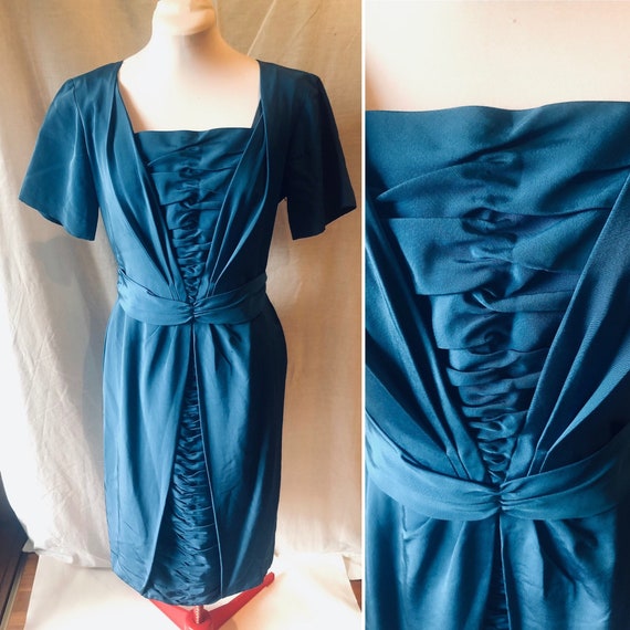 Vintage 1950s Blue Rayon 'Elegance' Evening Dress… - image 1