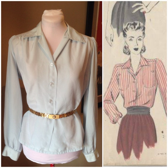 1970s does 1940s Blue Ladies Blouse | 38 Bust