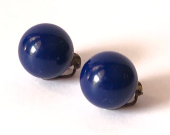 Vintage 1950s Blue Sphere Plastic Earrings | 1950s Blue Earrings | 50s West German Earrings