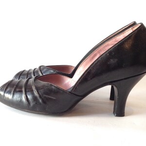Vintage early 1950s Black Peep Toe Shoes | Deadstock | As Is