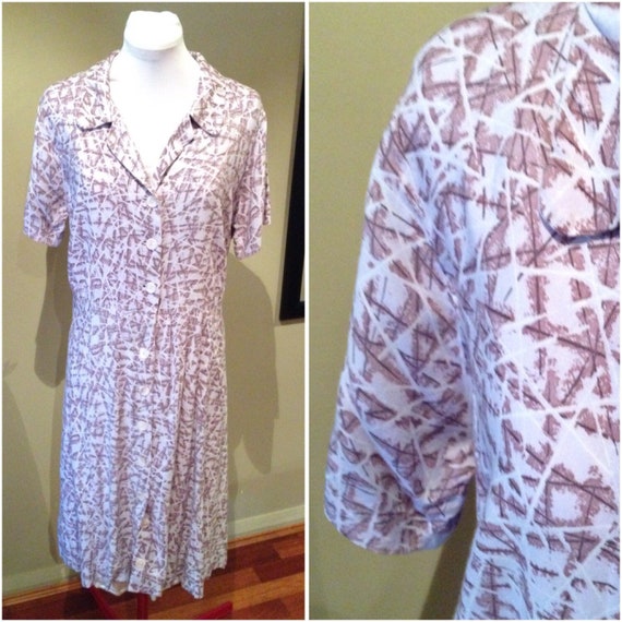 Vintage 1940s Dress | Geometric Mauve Rayon Dress