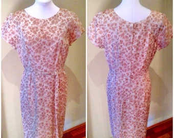 Vintage late 1950s Damask Sheath Dress | 39 Bust | 1950s Dress | As Is