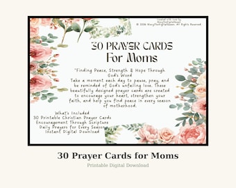 30 tarjetas de oración cristianas para mamás / Mensajes bíblicos de aliento (Descarga digital)