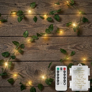 100 LED Pothos Vine Fairy Lights 33ft Battery Operated Leaf String Lights with Remote Timer Warm White Bedroom Wedding Garden Decor