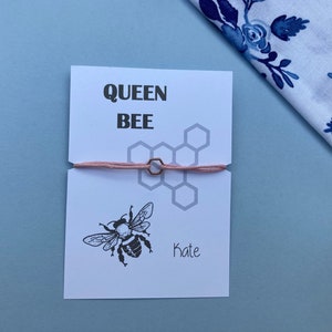 Queen Bee Friendship Bracelet With Quote - Minimalist Matte Rose Gold Charm, Adjustable, Friendship Gift, Party Favor