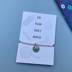 Eat. Sleep. Craft. Repeat. Friendship Button Charm Bracelet With Quote - Adjustable, Friendship Gift, Crafter, Party Favor, Personalise Me!
