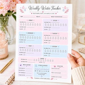 Weekly Water Tracker Digital Download | Hydration Goal Planner PDF | Printable Health Journal