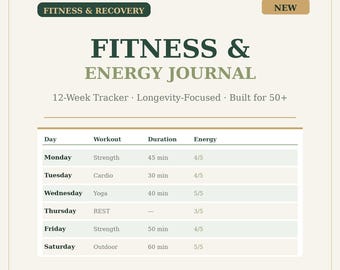 Fitness Journal for Women Over 50 | Workout Planner, Wellness Log (PDF Download)