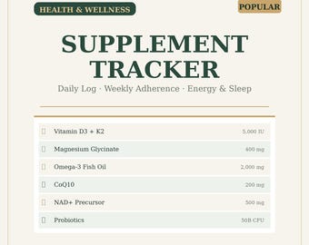 Supplement Tracker | Daily Vitamin Log, Wellness Planner (PDF Download)