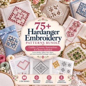 75+ Hardanger Embroidery Patterns Bundle, Beginner Guide, Cutwork & Drawn Thread Charts