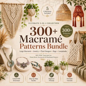 Paquete de más de 300 patrones de macramé en formato PDF / Tapices, joyas, bolsos, colgadores de plantas y pantallas de lámparas de macramé