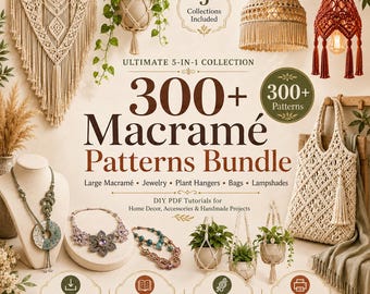 Paquete de más de 300 patrones de macramé en formato PDF / Tapices, joyas, bolsos, colgadores de plantas y pantallas de lámparas de macramé