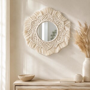 Macrame Mirror Pattern Boho Wall Hanging Round Mandala Decor Beginner PDF Tutorial