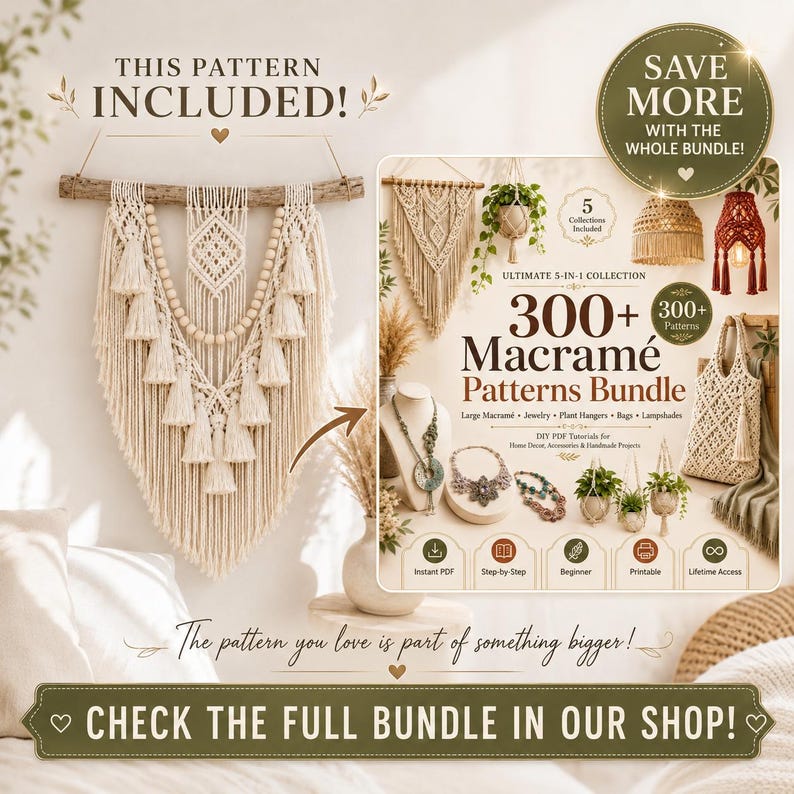 Macrame Wall Hanging Pattern Boho Decor Large DIY Tutorial Pearl Beaded ...