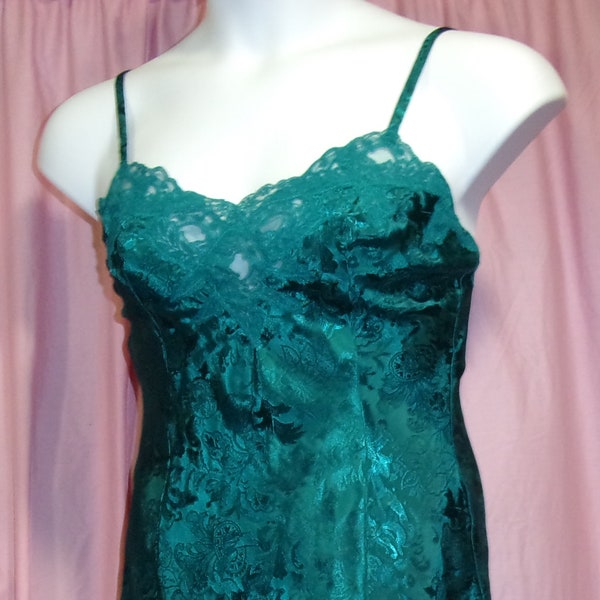Satin, Embossed, Chemise Night Gown, Sexy Nightgown, Green, Size S Small, Victoria Secret, Bridal Honeymoon, Resort Cruise Wear