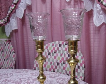 Molded Peg Glass, Votive Cups, 2 pair available, Floral Design, Homco, Home Interiors, glass candleholder, Replacement glass