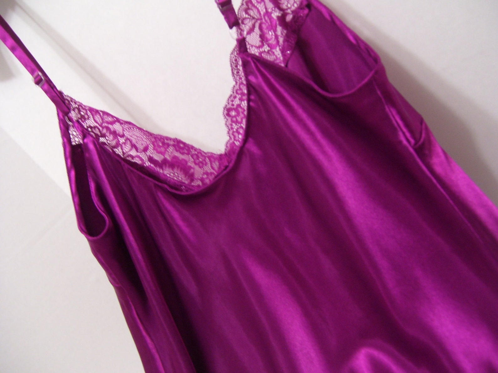 Night Gown Chemise Liquid Satin Raspberry Rose Pink Lace - Etsy