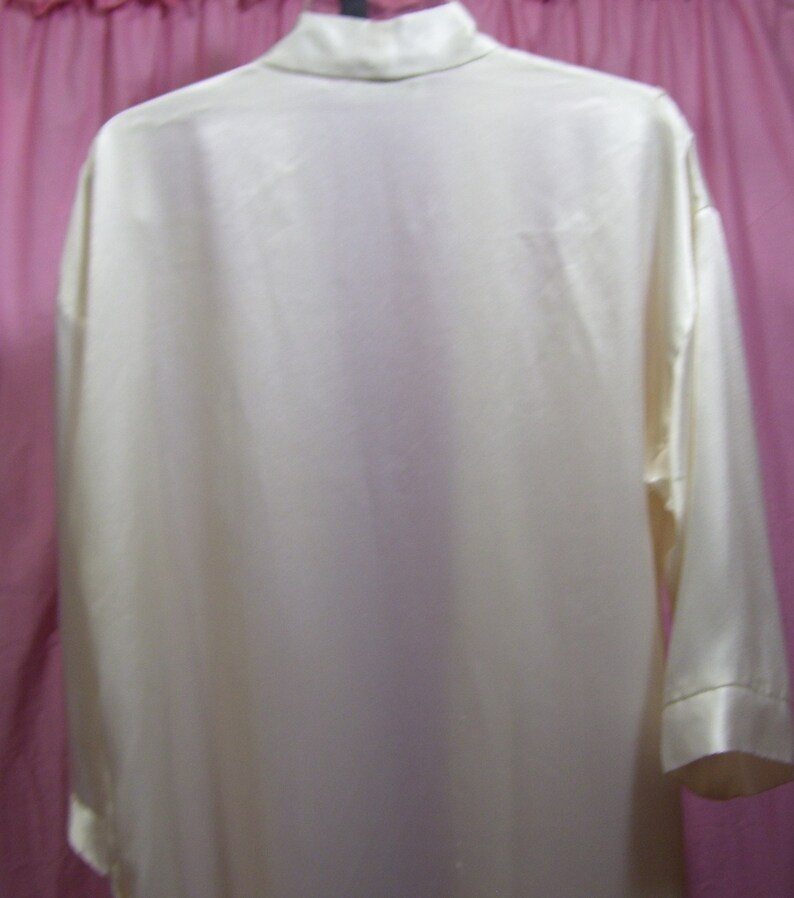 Satin Robe Bridal Honeymoon Off WhiteIvory Long Open Front Lace Inserts Size M Medium Dentella