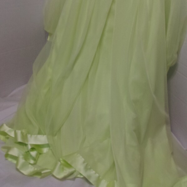 Gossard Artemis Bright Apple Green Peignoir Waltz Set Full and Sweeping Chiffon With Satin Bands Honeymoon Resort Cruise Wear