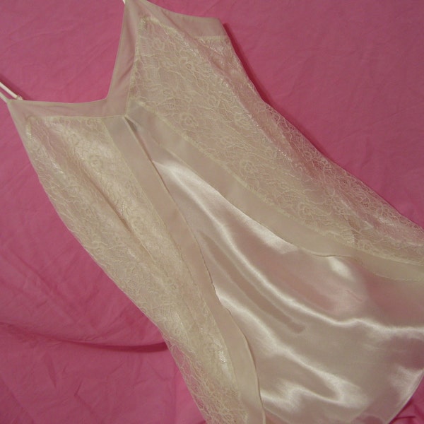 Chemise Night Gown, Satin, Lace Overlay, Chiffon Accent, Morgan Taylor, Size Extra Small, Bridal Honeymoon, Sexy Sleepwear