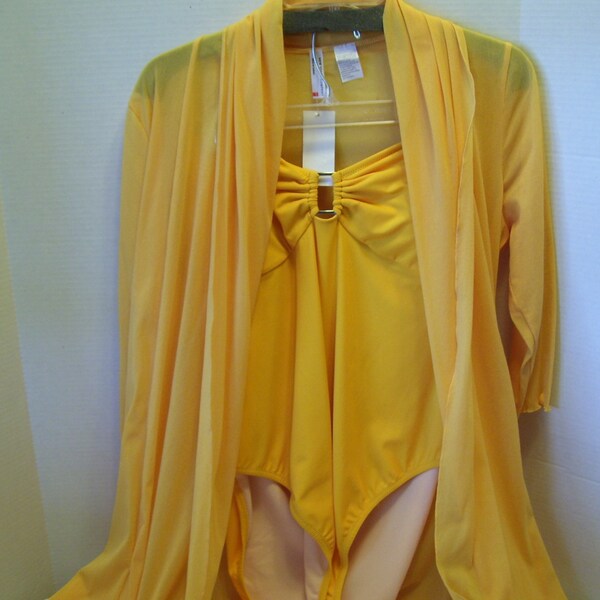 Bathing Suit Bright Yellow Matching Swimsuit Cover-up Toe Dipping Sexy Classy Summer Resort Cruise Wear Size L//XL