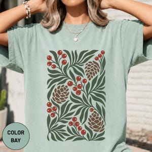 Winter Botanical Pinecone Berry Graphic Tee, Scandinavian Nature Art Shirt, Christmas Outfit image 5