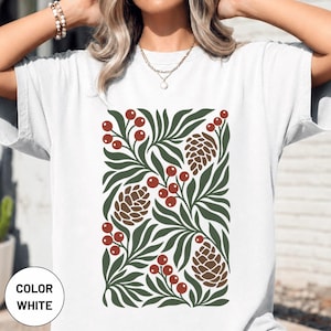 Winter Botanical Pinecone Berry Graphic Tee, Scandinavian Nature Art Shirt, Christmas Outfit image 6