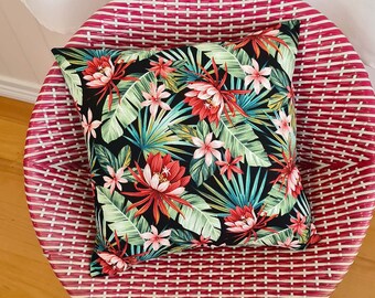 Tropical red flower canvas cushion cover