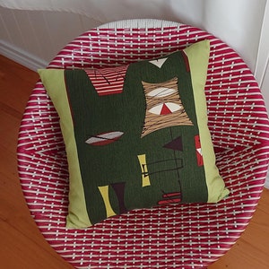Tiki stripe barkcloth cushion cover in green/lime