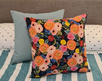 Japanese flowers cushion cover (pink/duck egg blue)