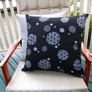 Japanese geometric barkcloth cushion cover black/grey image 4
