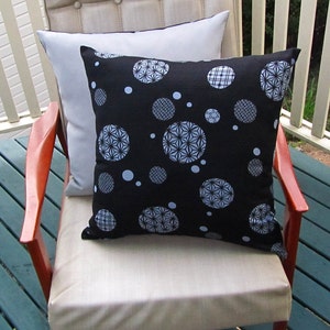 Japanese geometric barkcloth cushion cover black/grey image 3