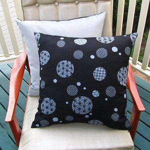 Japanese geometric barkcloth cushion cover black/grey image 2