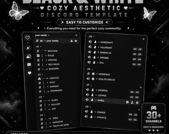 Dark Goth template server Discord | (Emojis - Channels - Roles) | emo, minimalist, dark, black, occult, vampire, Halloween, Gothic