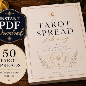 Tarotkortsguide | 50 tarotkortsupplägg och arbetsbok | Utskrivbar tarotdagbok | Direktnedladdning | Tarotkortsguide för nybörjare | Orakelkortsguide