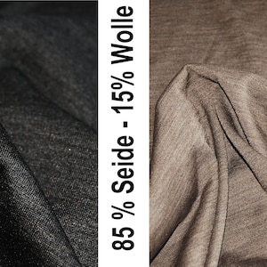 silk wool jersey,  luxury silk fabric, 85 silk, 15 Wool, sold by the meter, one unit = 0.5 meters, real silk, mud and anthrazit