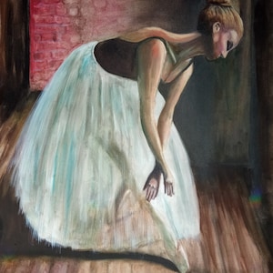 Original Oil Painting 16 x 20&quot; Ballerina Oil on Canvas Sheet Pratique Gracieuse Bronwen Skye