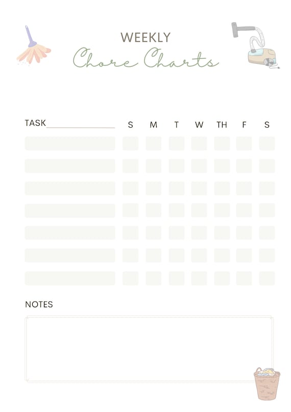 Weekly Chore Chart Printable Write in Chores - Etsy