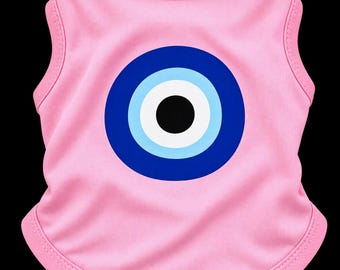 Pink Greek Evil Eye Dog Shirt – Lucky Mati Pet Outfit (Handmade)